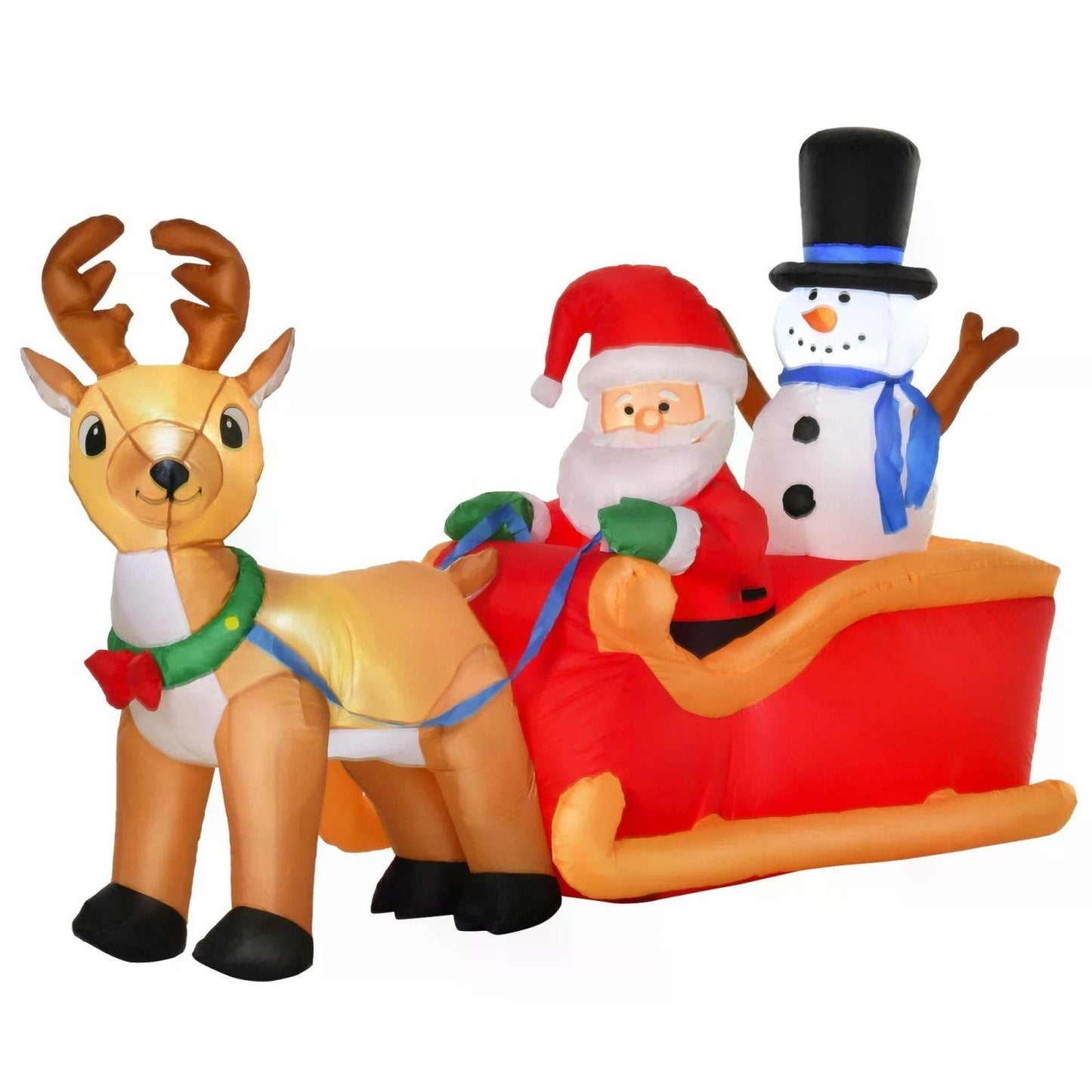 1.3m Christmas Inflatable Santa Claus on Sleigh Deer, LED Lighted for Home Indoor Outdoor Garden Lawn Decoration Party Prop-0