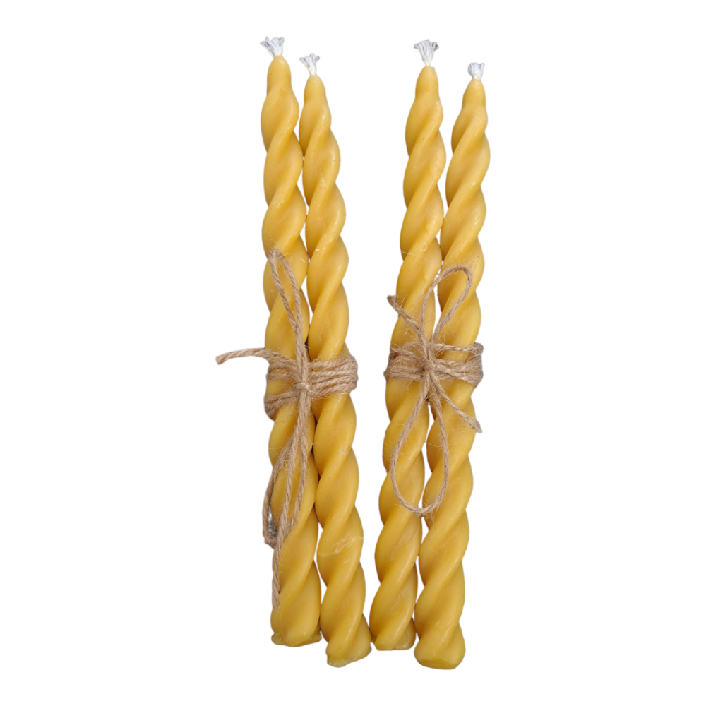 Two Beeswax Twisted Table Candles-0