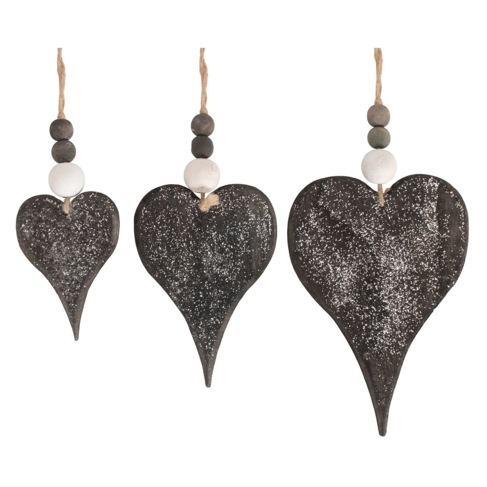 Set of 3 Hanging Glitter Heart Wicker Decorations-0