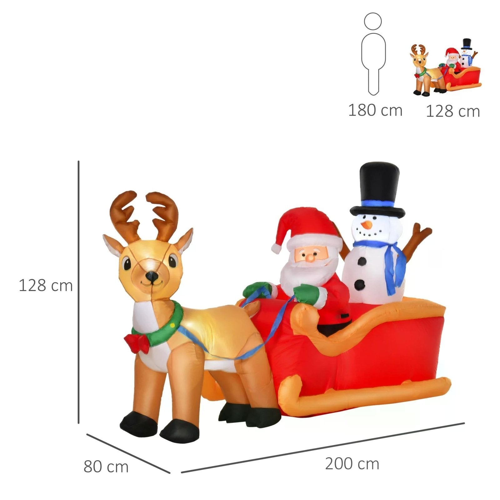 1.3m Christmas Inflatable Santa Claus on Sleigh Deer, LED Lighted for Home Indoor Outdoor Garden Lawn Decoration Party Prop-2