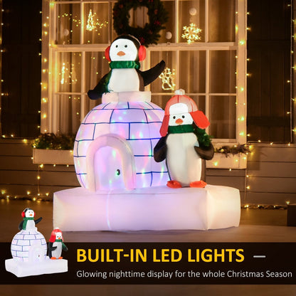 1.5m Christmas Inflatable Two Penguins Wearing a Scarf with Ice House Blow Up Decor Home Indoors with Built-in LED Lights Toys in Lawn Garden-3