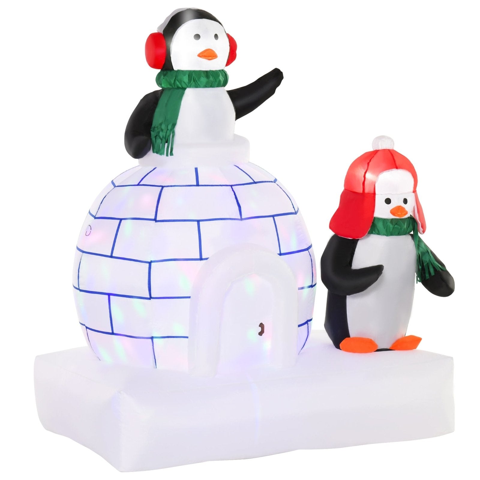 1.5m Christmas Inflatable Two Penguins Wearing a Scarf with Ice House Blow Up Decor Home Indoors with Built-in LED Lights Toys in Lawn Garden-0