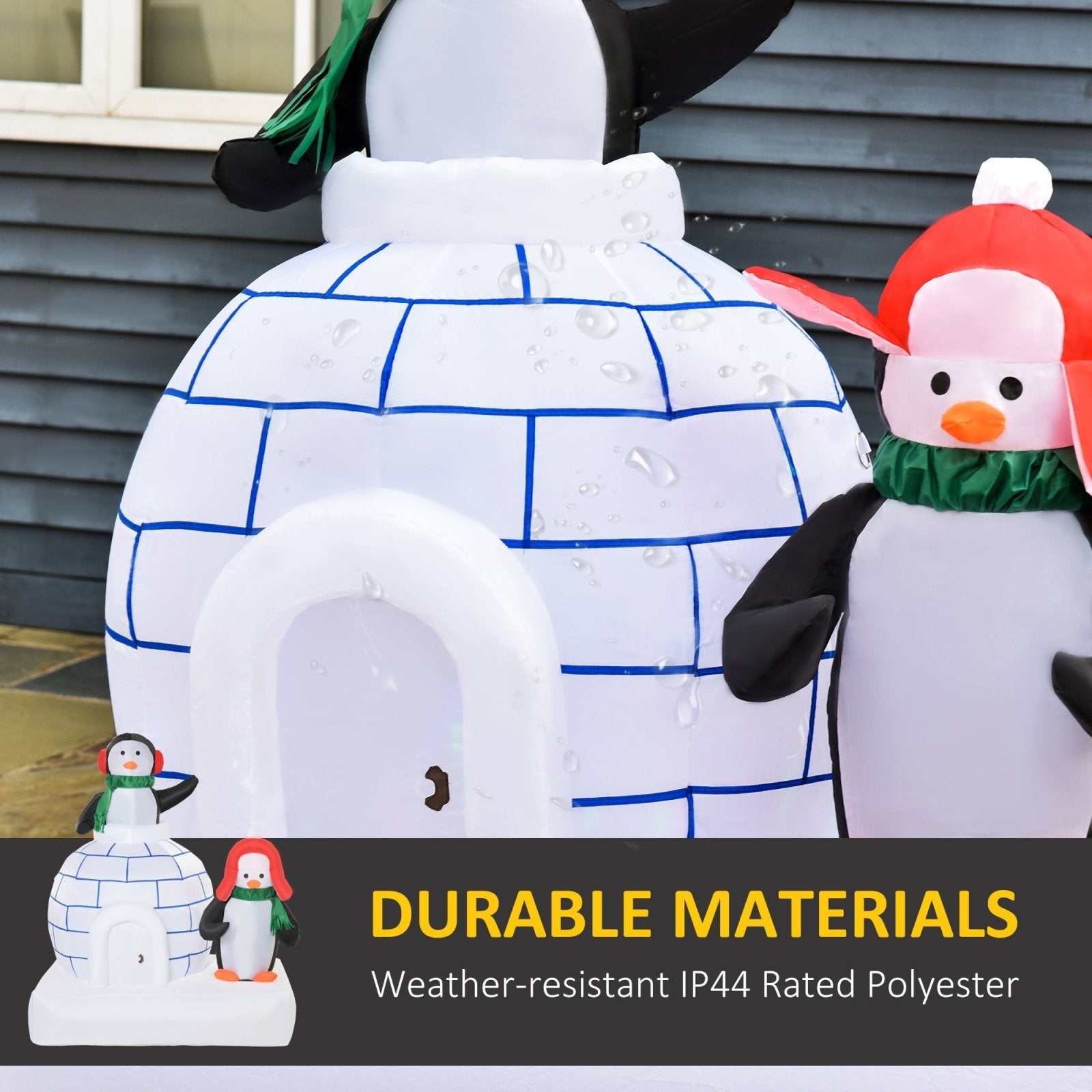 1.5m Christmas Inflatable Two Penguins Wearing a Scarf with Ice House Blow Up Decor Home Indoors with Built-in LED Lights Toys in Lawn Garden-4