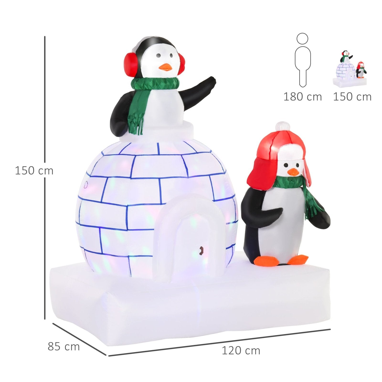 1.5m Christmas Inflatable Two Penguins Wearing a Scarf with Ice House Blow Up Decor Home Indoors with Built-in LED Lights Toys in Lawn Garden-2
