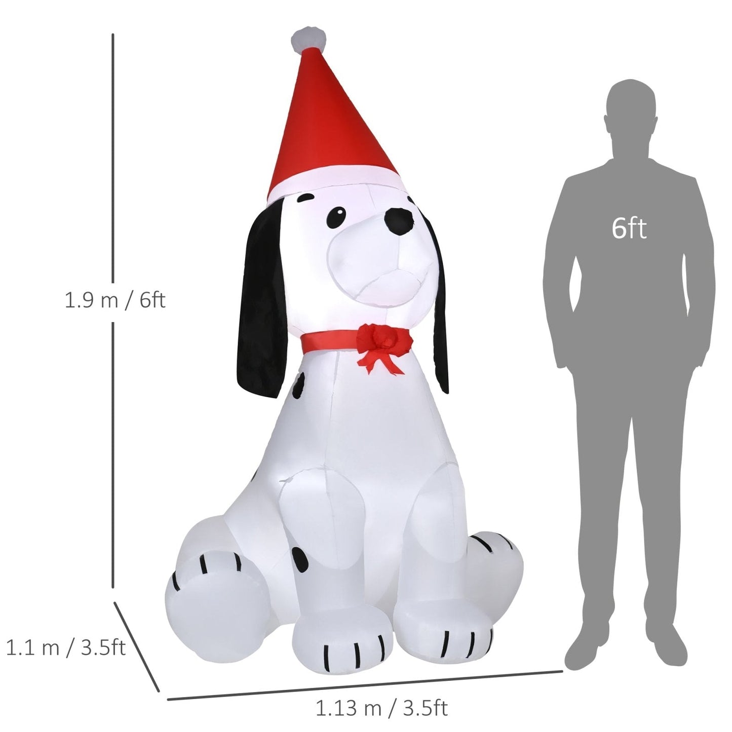 1.8m Inflatable Christmas Puppy Dog Wearing Santa Hat Lighted Outdoor Decoration Blow Up Decor for Holiday Indoor-2
