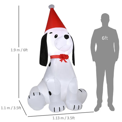 1.8m Inflatable Christmas Puppy Dog Wearing Santa Hat Lighted Outdoor Decoration Blow Up Decor for Holiday Indoor-2
