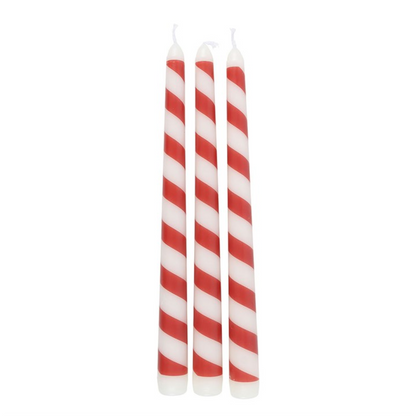 Set of 3 Candy Cane Stripe Taper Candles