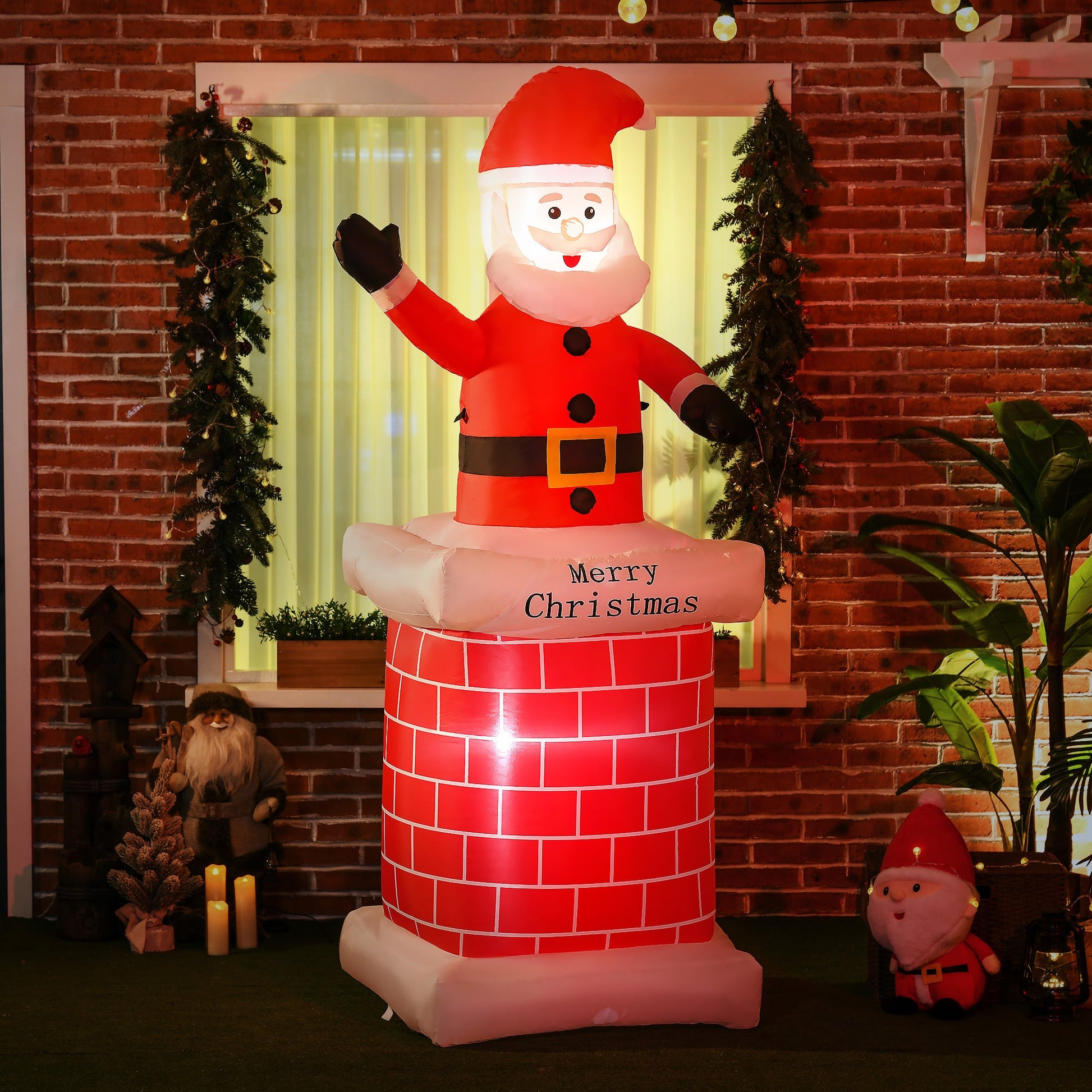 7ft Christmas Inflatable Santa Claus from Chimney, Blow-Up Outdoor LED Garden Display for Lawn, Party-1