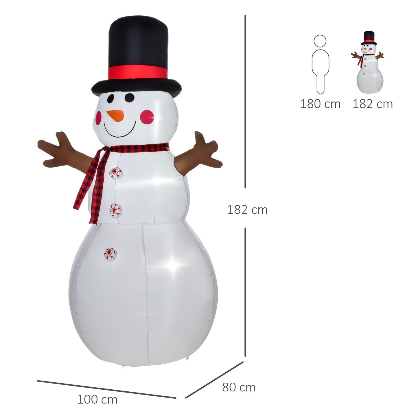 6ft/1.82m Tall Giant Outdoor Indoor Inflatable Snowman Christmas Decoration for Lawn with Hat Scarf LED Lights-2