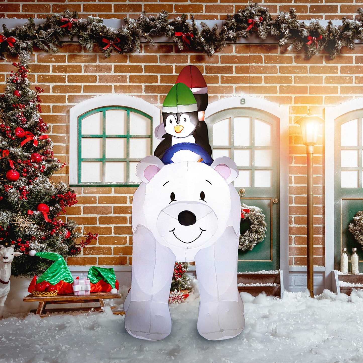 6.4ft Inflatable Polar Bear and Penguin Christmas Inflatable-1