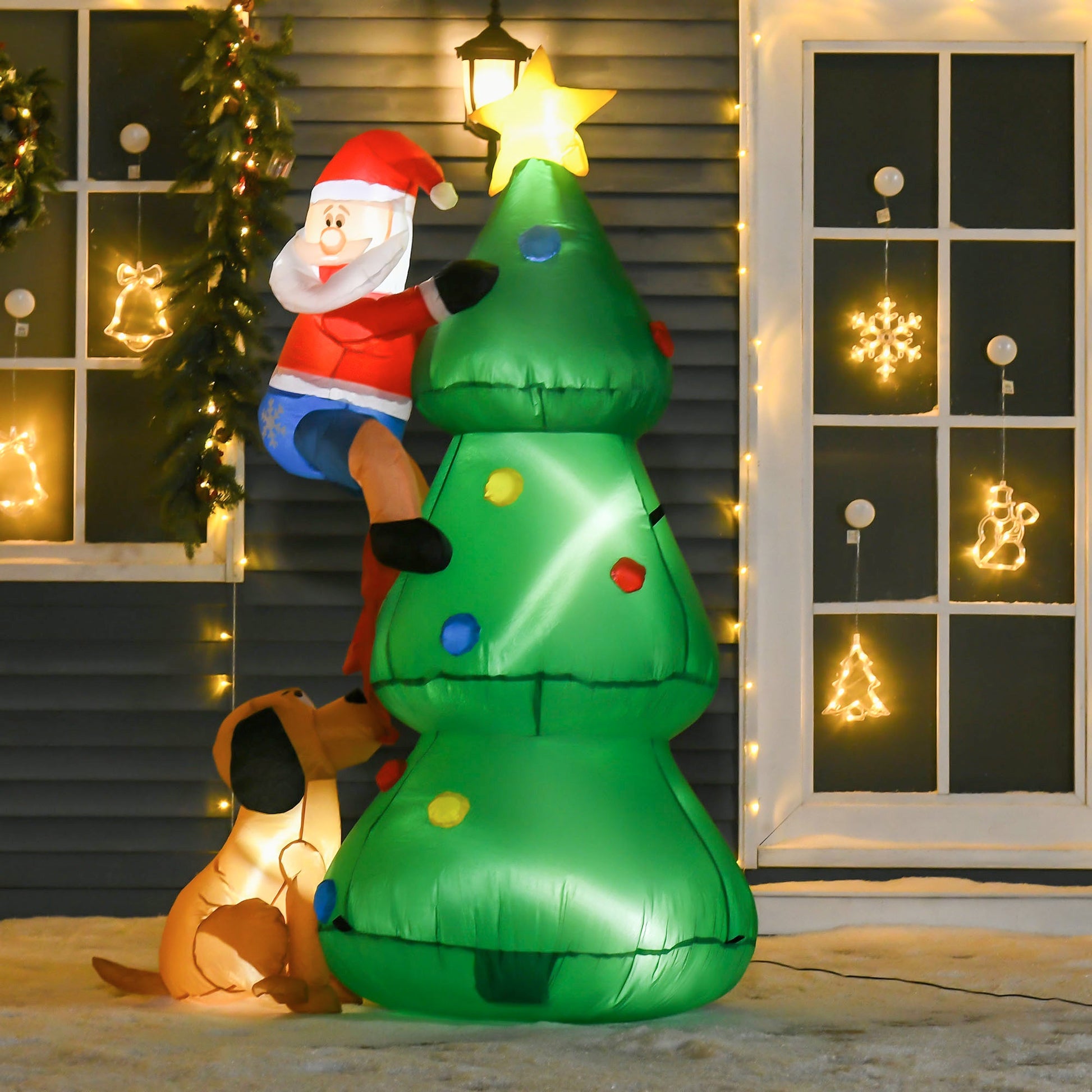 6ft Inflatable Christmas Tree, LED Lighted with Santa Claus Dog for Home Indoor Outdoor Garden Lawn Decoration Party Prop-0