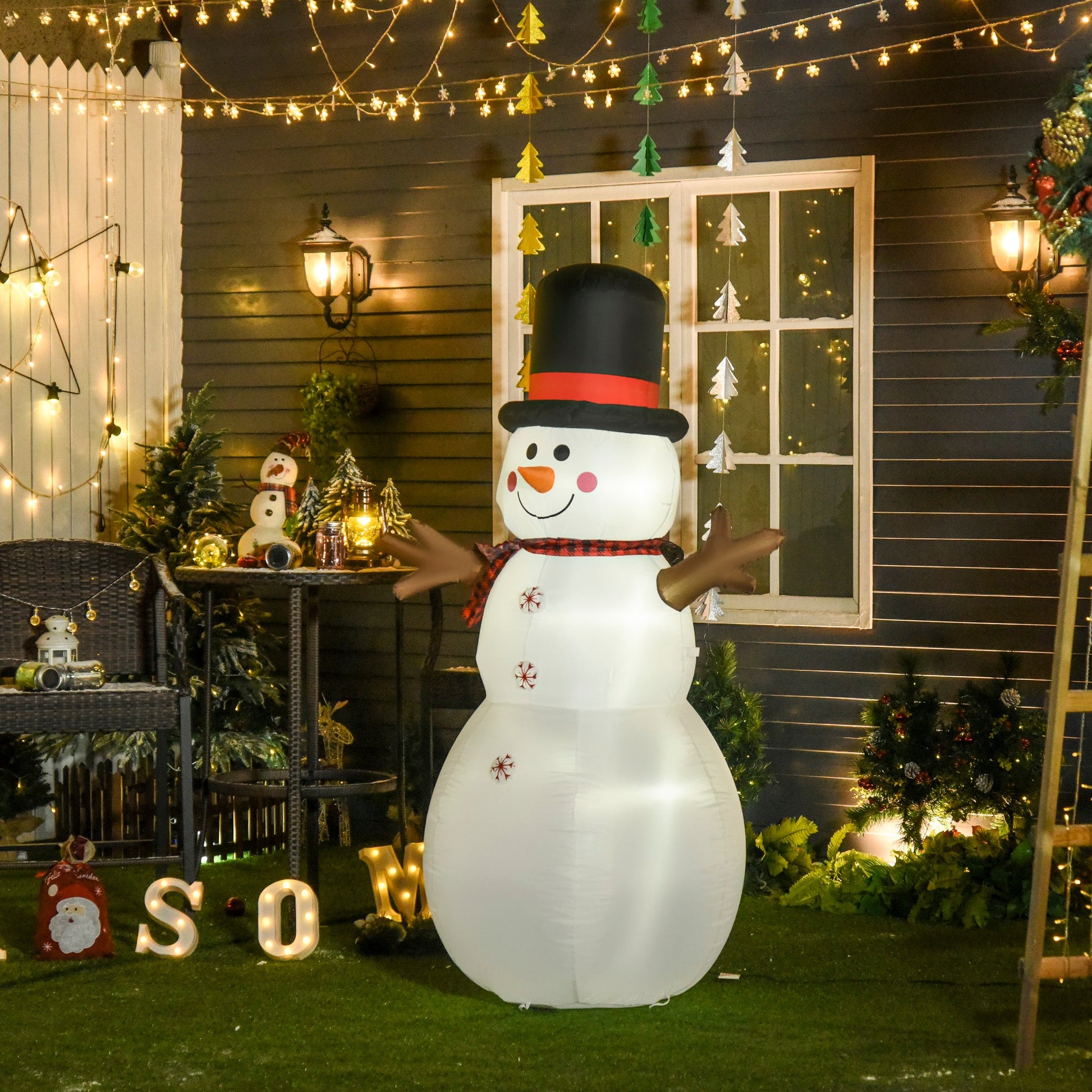 6ft/1.82m Tall Giant Outdoor Indoor Inflatable Snowman Christmas Decoration for Lawn with Hat Scarf LED Lights-1