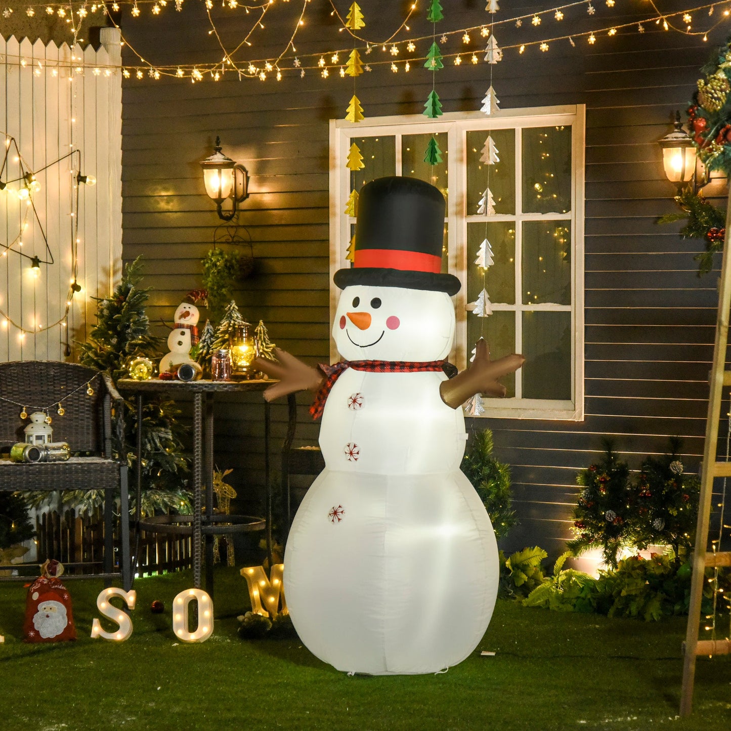 6ft/1.82m Tall Giant Outdoor Indoor Inflatable Snowman Christmas Decoration for Lawn with Hat Scarf LED Lights-1