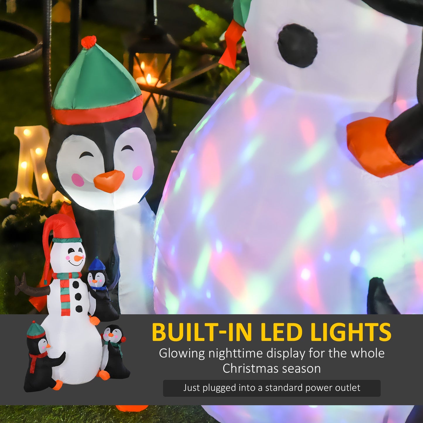 Christmas Inflatable Snowman and Penguins Outdoor Home Seasonal Decoration w/ LED Light-3