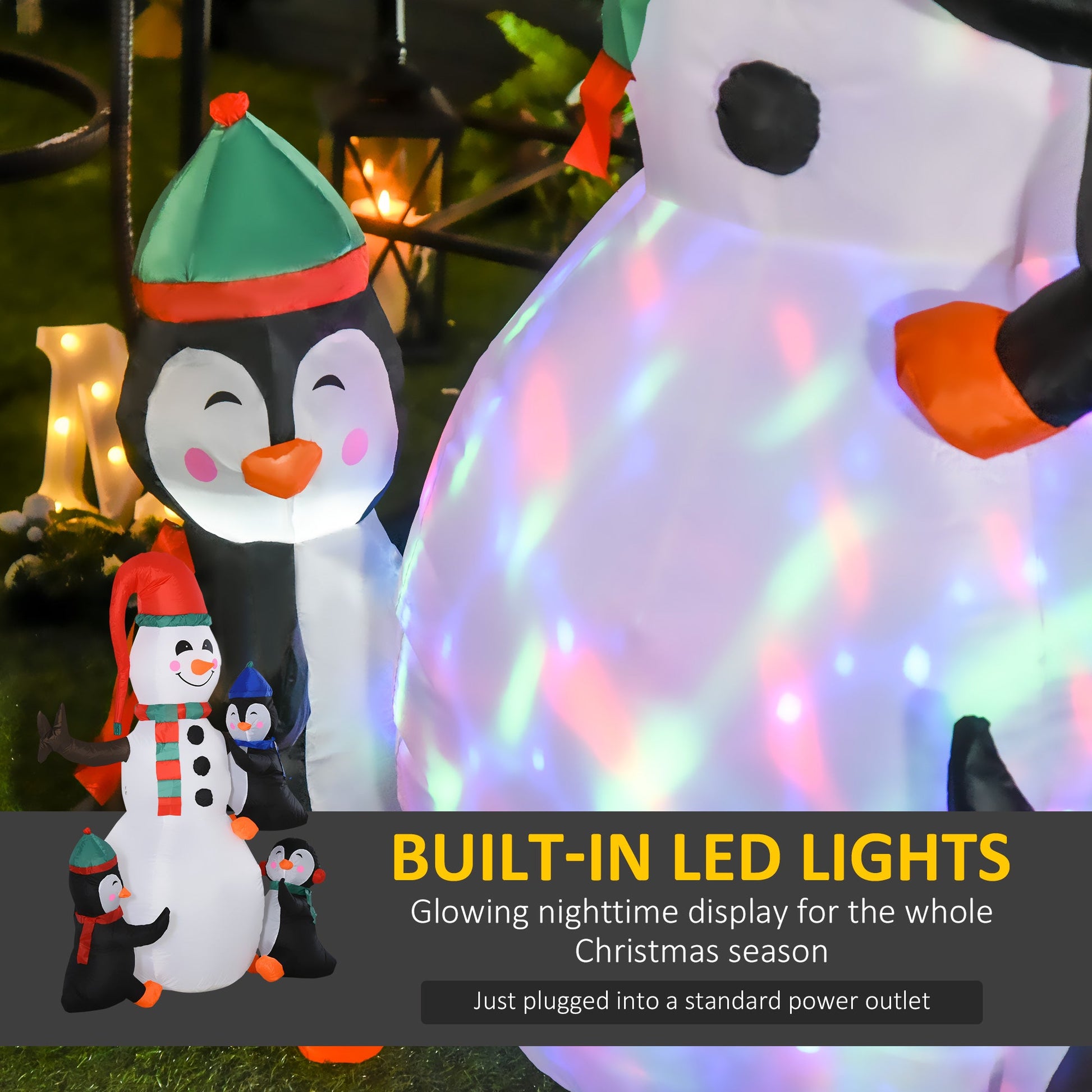 Christmas Inflatable Snowman and Penguins Outdoor Home Seasonal Decoration w/ LED Light-3
