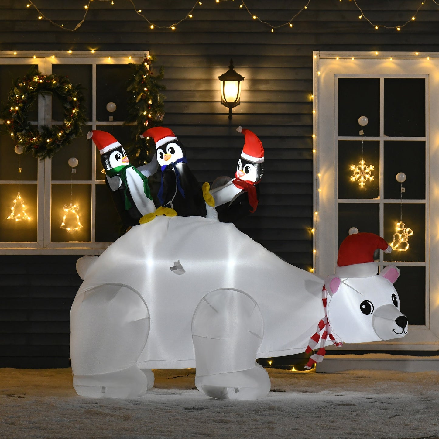 5ft Outdoor Christmas Inflatable with LED Light, Lighted Blowup Polar Bear with Three Penguins, Giant Yard Party Decoration for Garden Lawn-1