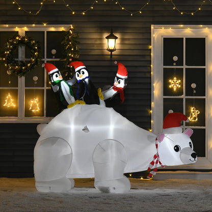 5ft Outdoor Christmas Inflatable with LED Light, Lighted Blowup Polar Bear with Three Penguins, Giant Yard Party Decoration for Garden Lawn-1