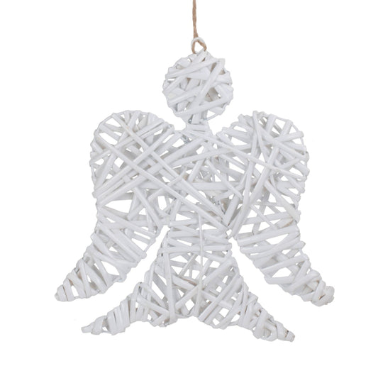 White Angel Wicker Hanging Christmas Decoration-0