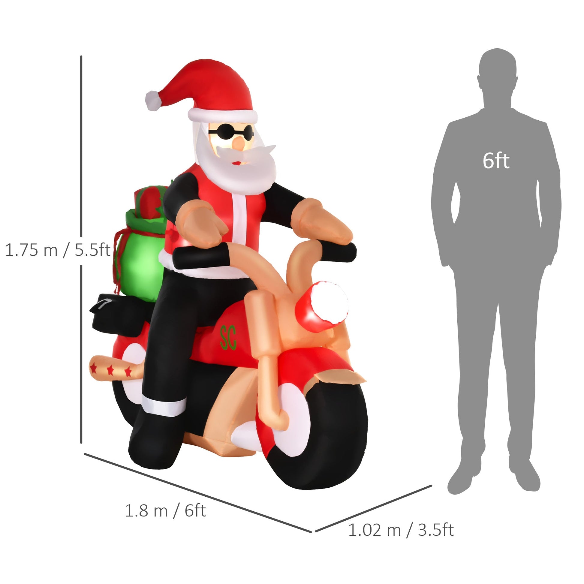 5.5ft Christmas Inflatable Santa Claus Riding a Motorcycle Blow Up Decoration Xmas Décor for Garden-2