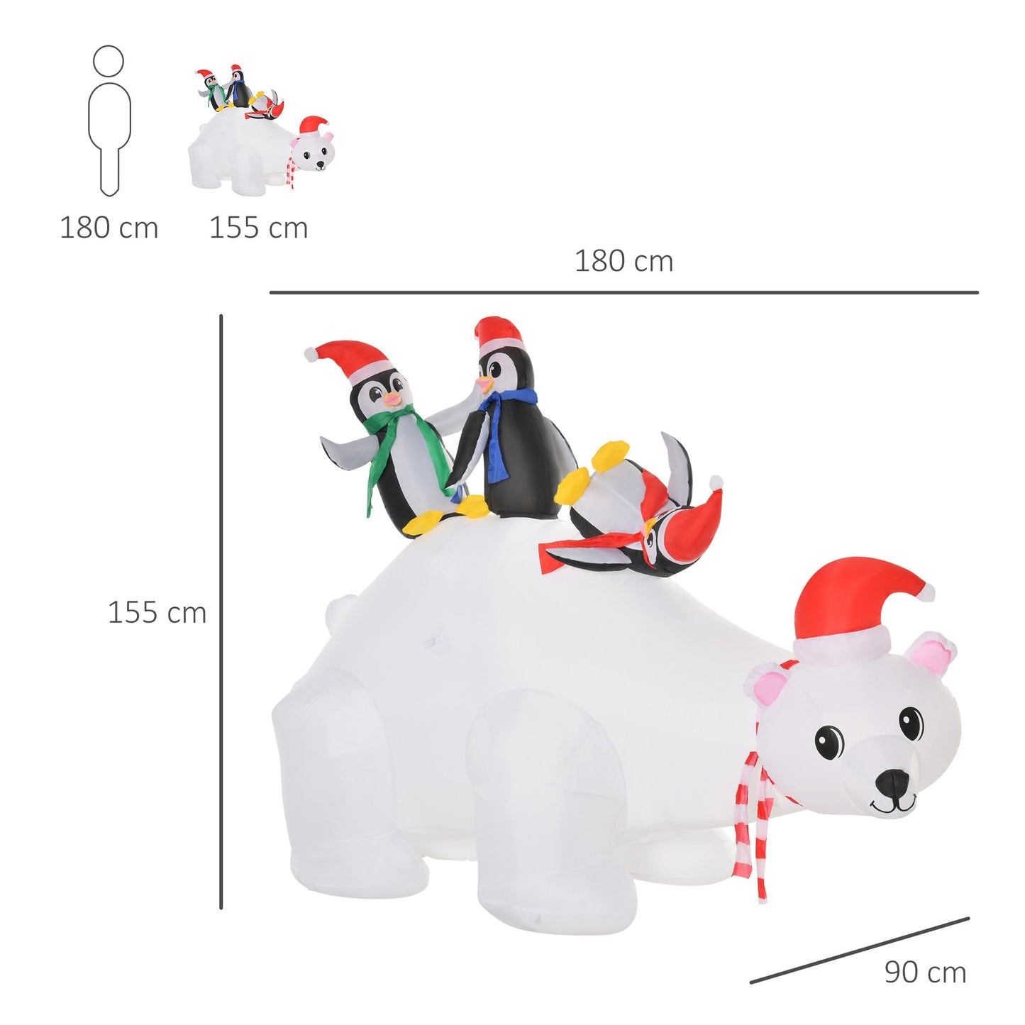5ft Outdoor Christmas Inflatable with LED Light, Lighted Blowup Polar Bear with Three Penguins, Giant Yard Party Decoration for Garden Lawn-2