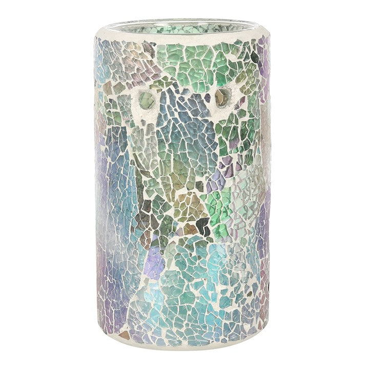 Pillar Light Blue Iridescent Crackle Oil Burner and Wax Warmer