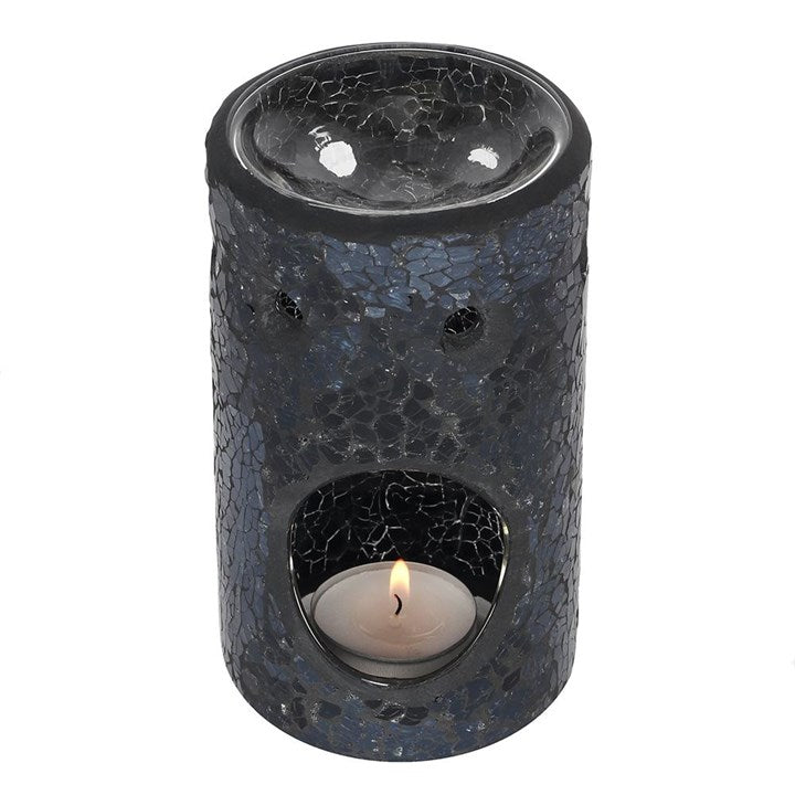 Black Crackle Glass Pillar Oil Burner and Wax Warmer