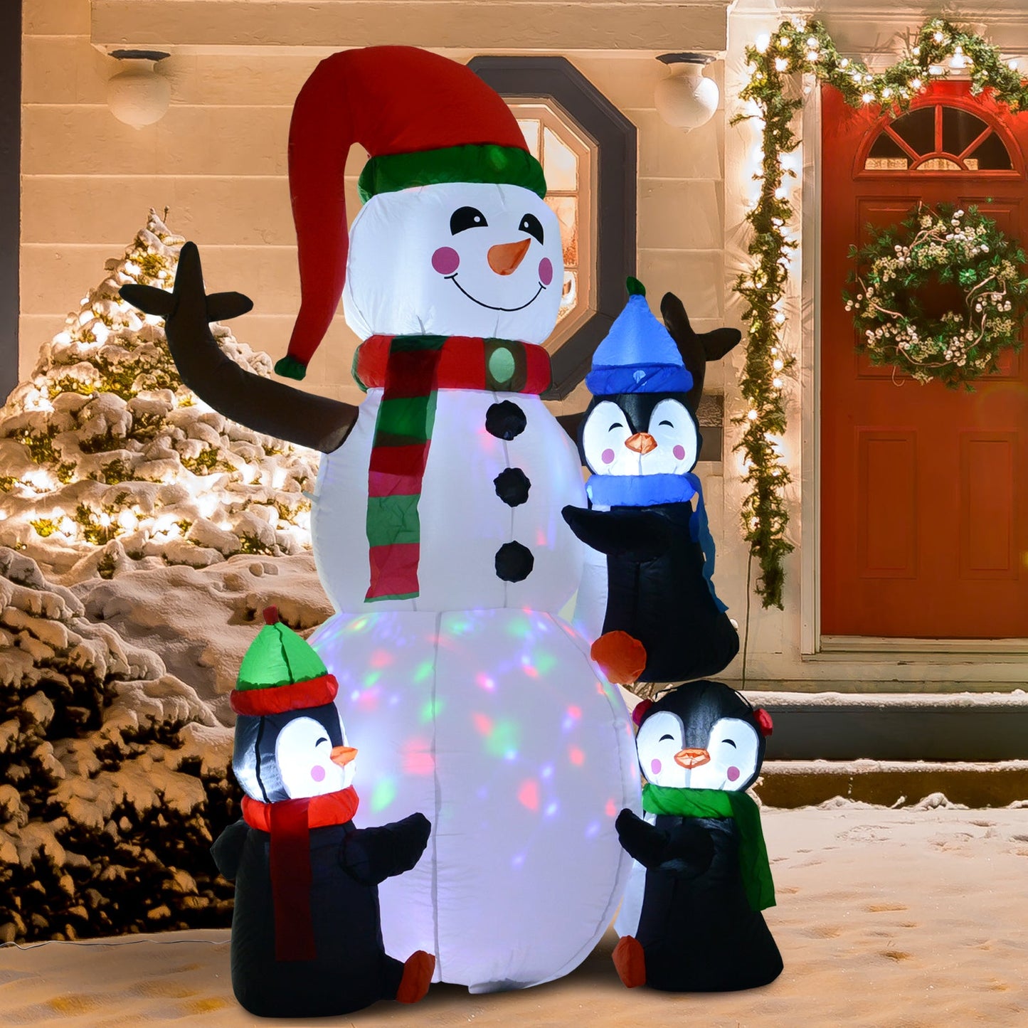 Christmas Inflatable Snowman and Penguins Outdoor Home Seasonal Decoration w/ LED Light-1