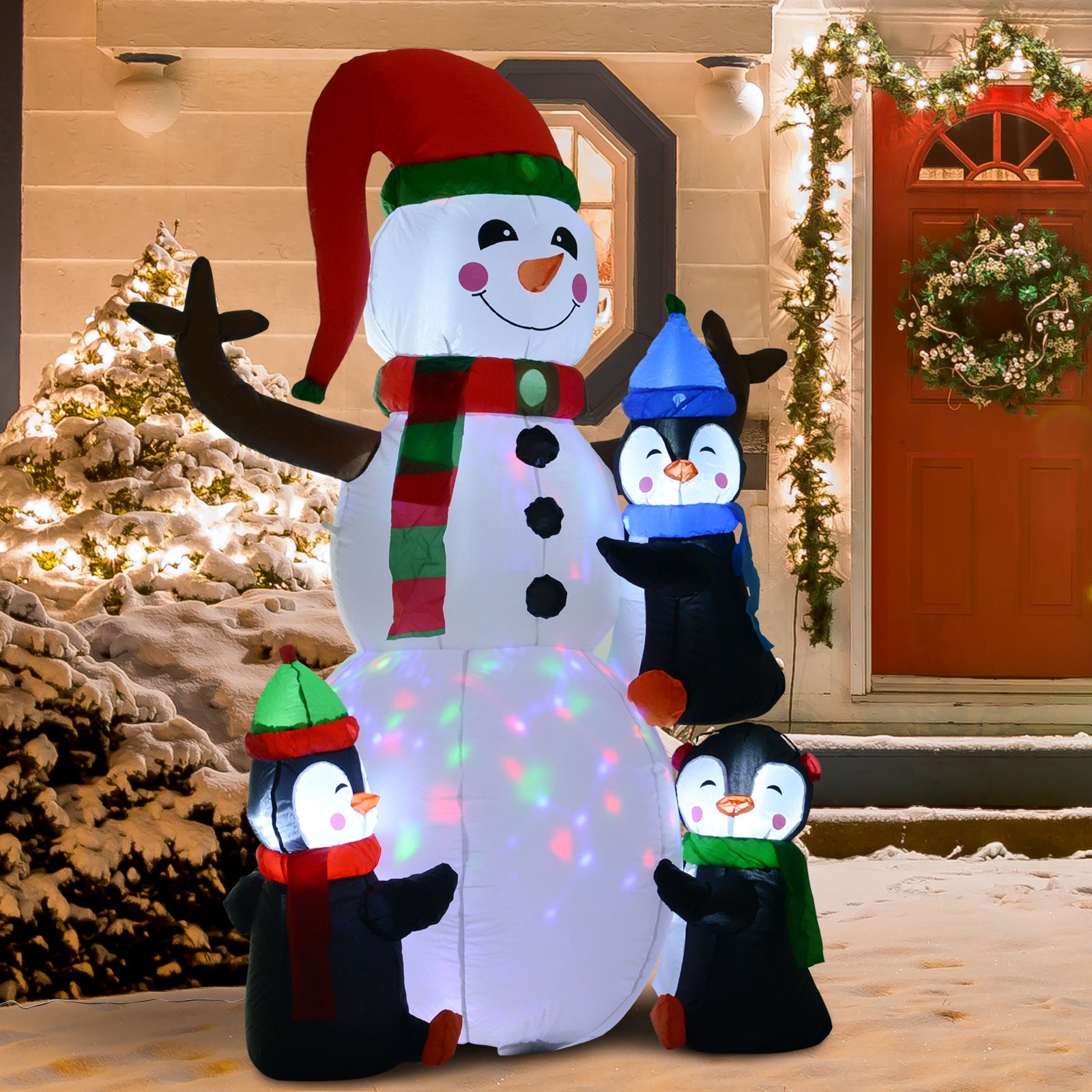 Christmas Inflatable Snowman and Penguins Outdoor Home Seasonal Decoration w/ LED Light-1