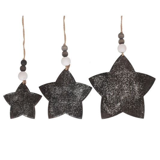 Set of 3 Hanging Glitter Star Wicker Decorations-0