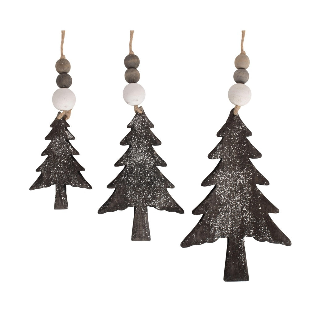 Set of 3 Hanging Glitter Christmas Tree Wicker Decorations-0