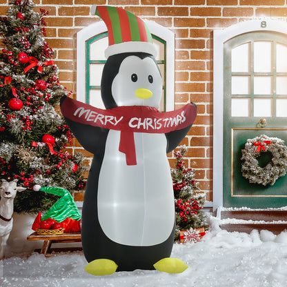 243cm Inflatable Penguin Holding Merry Christmas Banner Holiday Yard Decoration with LED Lights, Indoor Outdoor Lawn Blow Up Decor-1