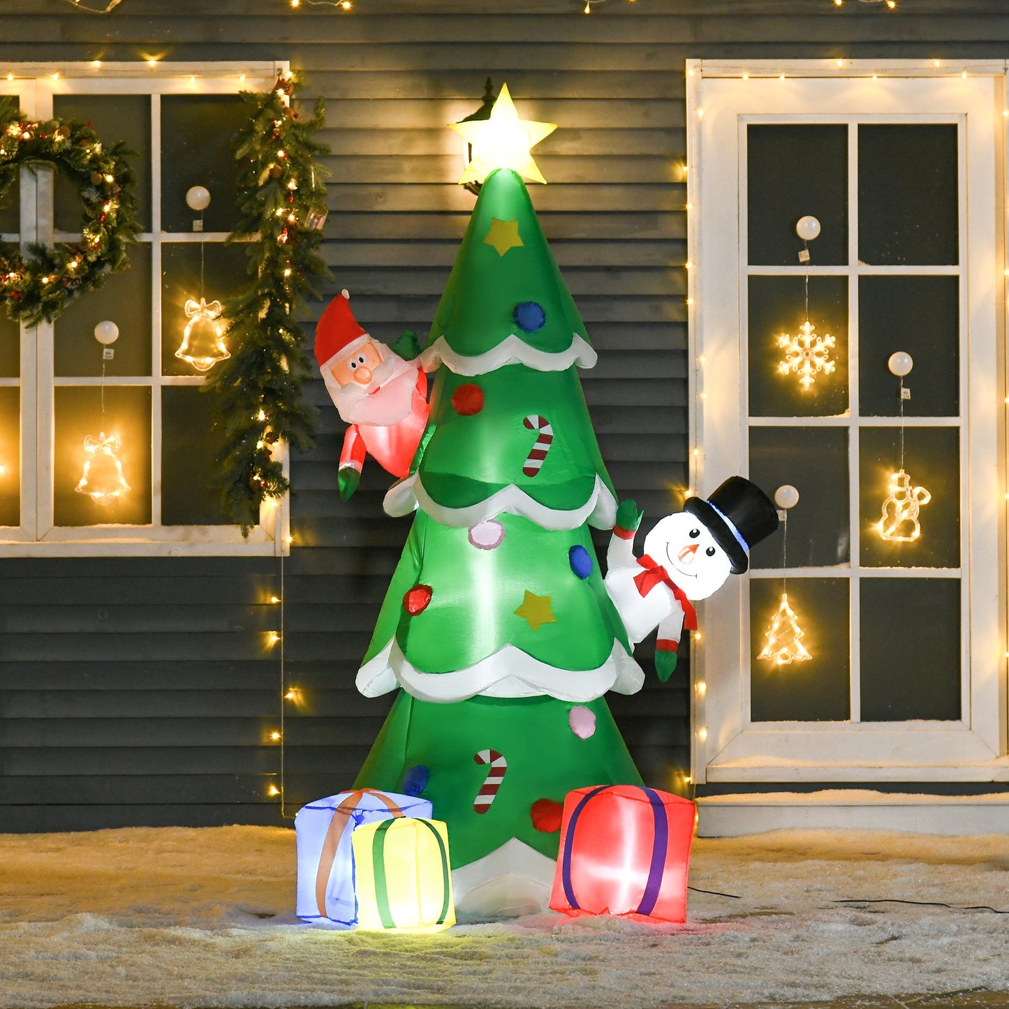 7ft Tall Christmas Inflatable Tree LED Lighted with Santa Claus Snowman and Gift Box for Home Indoor Outdoor Garden Lawn Decoration Party Prop-1