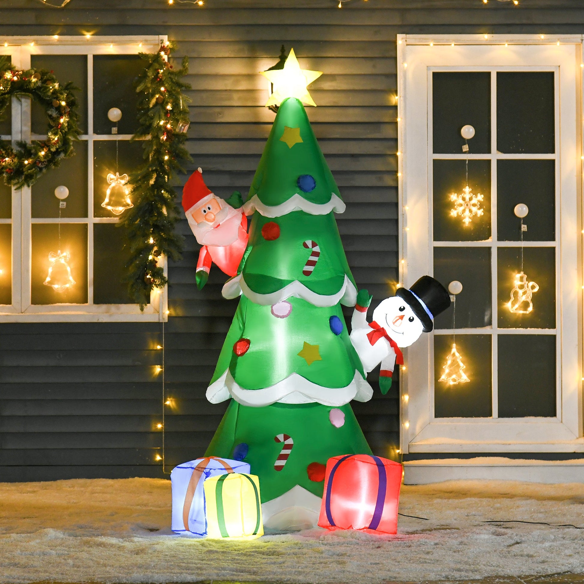 7ft Tall Christmas Inflatable Tree LED Lighted with Santa Claus Snowman and Gift Box for Home Indoor Outdoor Garden Lawn Decoration Party Prop-1