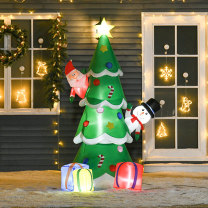 7ft Tall Christmas Inflatable Tree LED Lighted with Santa Claus Snowman and Gift Box for Home Indoor Outdoor Garden Lawn Decoration Party Prop-1