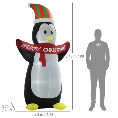 243cm Inflatable Penguin Holding Merry Christmas Banner Holiday Yard Decoration with LED Lights, Indoor Outdoor Lawn Blow Up Decor-2