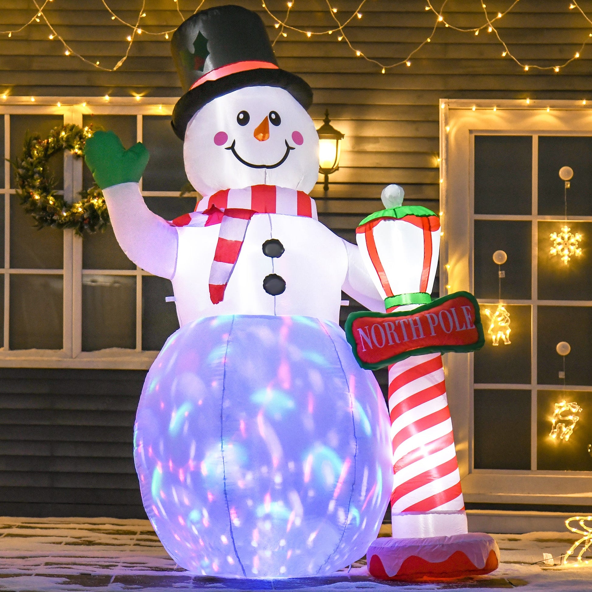 2.4m Tall Christmas Inflatable Snowman with Street Lamp, Lighted for Home Indoor Outdoor Garden Lawn Decoration Party Prop-1