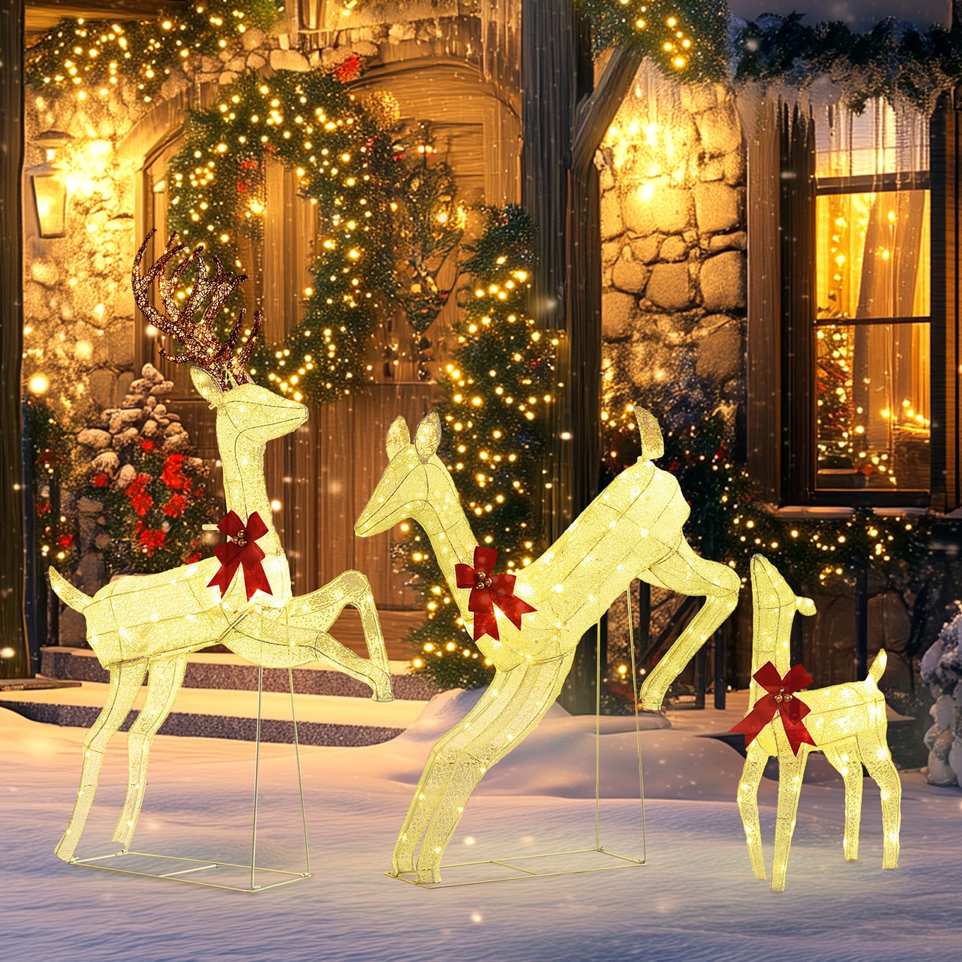 Three-Piece LED Light Reindeer Christmas Decoration-1