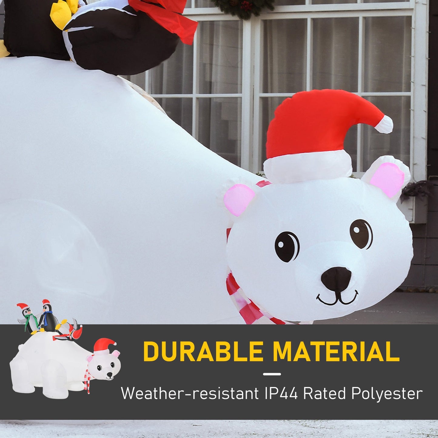 5ft Outdoor Christmas Inflatable with LED Light, Lighted Blowup Polar Bear with Three Penguins, Giant Yard Party Decoration for Garden Lawn-4