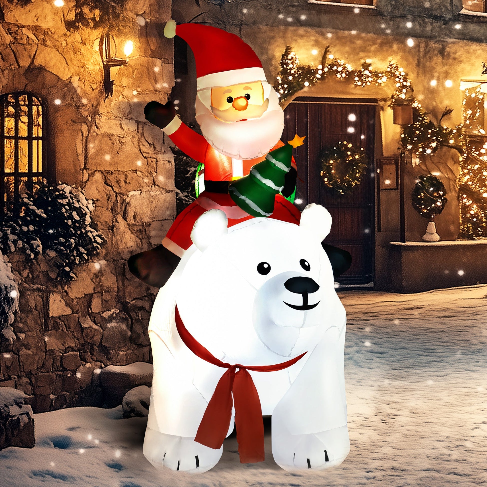 6.6ft Inflatable Santa Riding Polar Bear Decoration-1