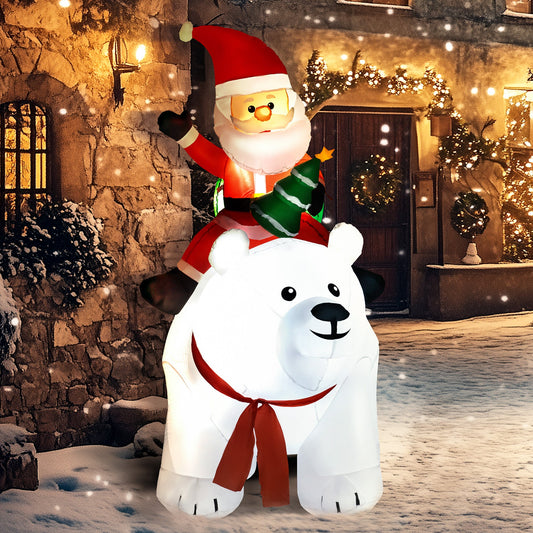 6.6ft Inflatable Santa Riding Polar Bear Decoration-1