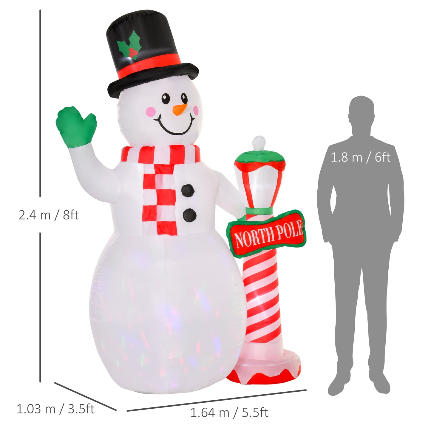 2.4m Tall Christmas Inflatable Snowman with Street Lamp, Lighted for Home Indoor Outdoor Garden Lawn Decoration Party Prop-2