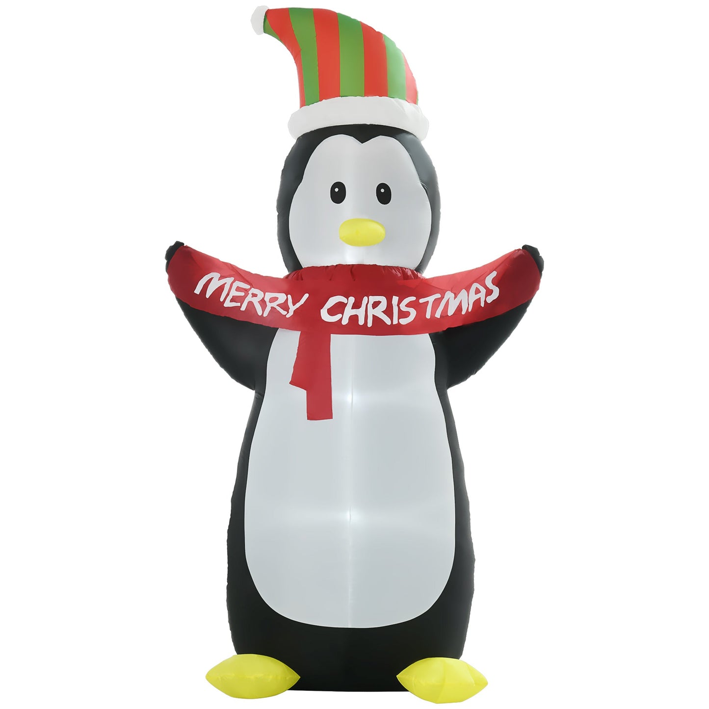 243cm Inflatable Penguin Holding Merry Christmas Banner Holiday Yard Decoration with LED Lights, Indoor Outdoor Lawn Blow Up Decor-0