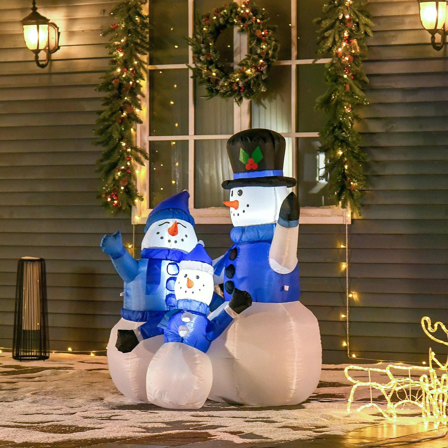 Christmas Inflatable Snowman Family Outdoor Home Seasonal Decoration w/ LED Light-1